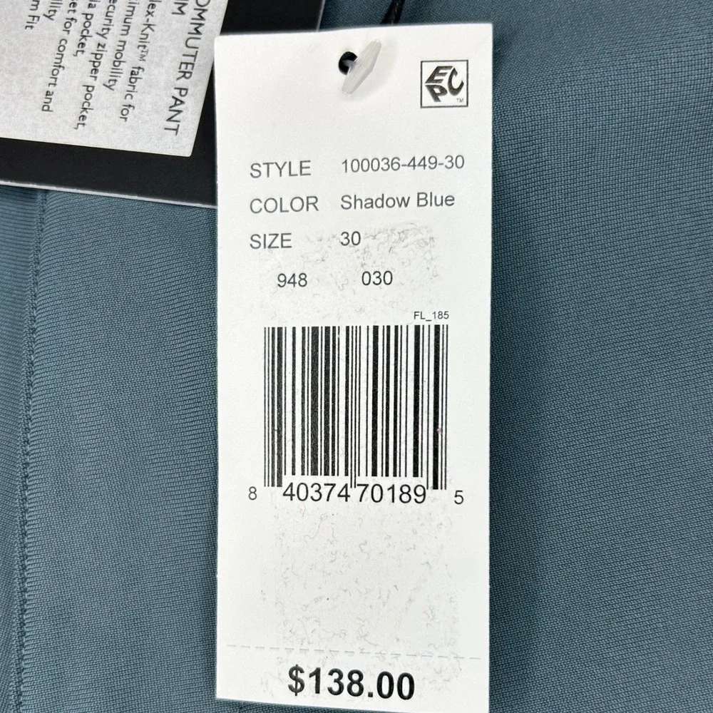 Rhone Commuter Slim Pants Men's 30x32 Shadow Blue Flex-Knit Performance NEW NWT - Picture 8 of 8